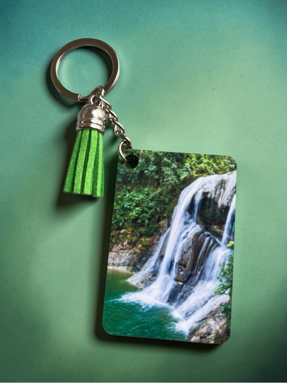Green Tassel Waterfall Photo Keychain